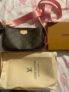 Louis Vuitton Monogram Canvas Crossbody with Pink Strap